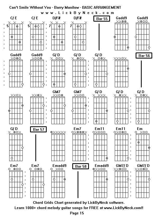 Chord Grids Chart of chord melody fingerstyle guitar song-Can't Smile Without You - Barry Manilow - BASIC ARRANGEMENT,generated by LickByNeck software.